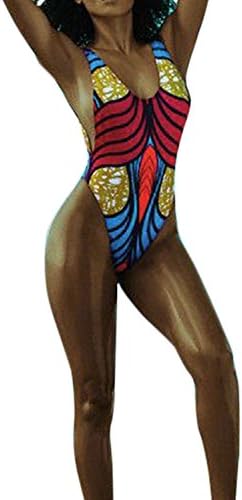 MIMY Womens Sexy African Print Swimsuits Backless High Cut 1 Piece Bathing Suit