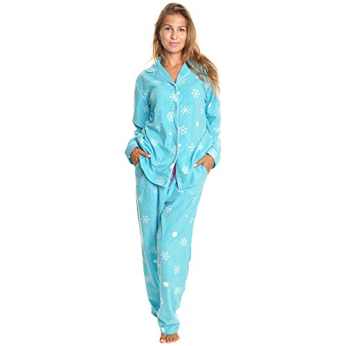 Angelina Women's Pajama Set Cozy Fleece with Notch Collar and Pockets | PJ56_3XL | Snowflakes - Thumbnail 6