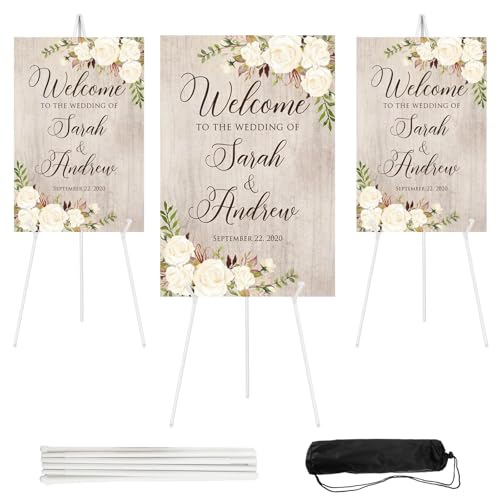 JEAWIWI Easel Stand for Sign 66 Inches, Lightweight Adjustable Art Poster Board Stand for Display Wedding Welcome Sign, White Metal Easel Stand for Painting with Portable Bag (3 Pcs)