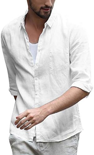DAYLIN Men Baggy Linen Blend Brief Comfortbale Solid Color Three Quarter Sleeve Turn-Down Collar Shirts M~3XL