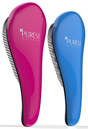 Purest Naturals Original Detangling Hair Brush Set - Best Detangler Wet Shower Comb For Women, Men, Girls & Boys - Detangles Knots Easily (Blue & Pink)