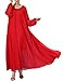 BUENOS NINOS Women's Long Sleeve Crew Neck Loose Chiffon Long Maxi Dress with Belt Red S