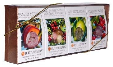 ButterfieldsCandies Hard Candy Buds Gift Set - Peach, Cherry, Key Lime, and Old Fashioned Holiday Candy Flavors - 3 Ounce Box Each Flavor