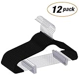 IEOKE Pants Hangers, Trousers Hangers with clips,Velvet Hangers Non Slip Clothes Hangers with Heavy Duty 360 Swivel Hanger Hook - 12 pack