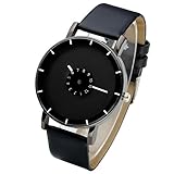 Top Plaza Unisex Fashion PU Leather Band Watch Arabic Numeral Analog Quartz Wrist Watch-All Black