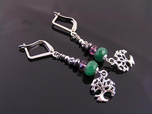 Green Aventurine and Pyrite Tree of Life Earrings
