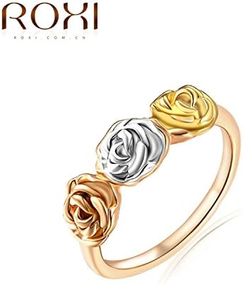 GemMart Jewelry Gold Plated 3 Round Gold Plated ROSR Flowers Ring Jewelry Crystals From Austria
