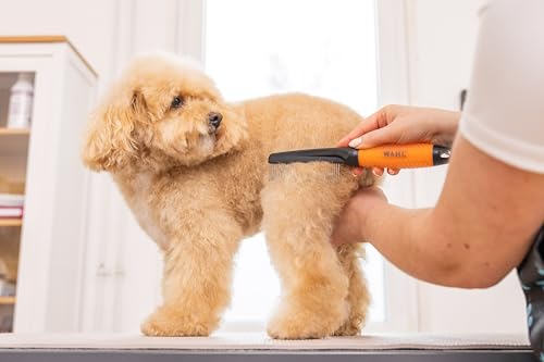 WAHL Grooming Comb for Dogs and Cats, Pet Grooming Tools, Minimal Pulls, Stainless Steel Teeth, Gel Handle, Orange