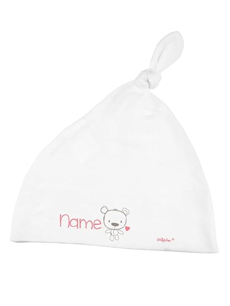 Striefchen® Weiße Babymütze mit Zipfel als Geschenk zur Geburt mit Namen für Mädchen