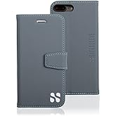 SafeSleeve Wallet Leather Case for iPhone 8 Plus/7 Plus/6 Plus EMF Blocker for Cell Phone with 3 Card Holder & Adjustable Stand – Magnetic Closure, and Magnetic Folio Protection for Daily Use (Grey)