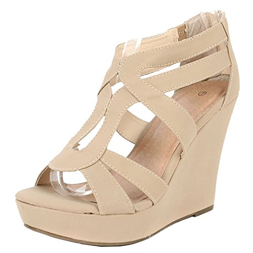 Top Moda Womens Lindy-3 Platform Sandals, Beige TS 7.5