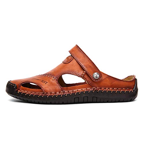 Leather Sandals for Men 2019 New Casual Lightweight Hiking Beach Water Shoes (US:10.5, Red) - Thumbnail 5
