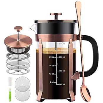 STARNUO French Press Coffee Maker,34 Ounce,1.0 Liter,18/10 Stainless Steel,Heat Resistant Borosilicate Glass,with 4 Level Filtration System