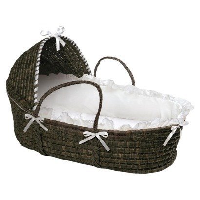 Moses Hooded Basket in White and Espresso Portable Baby Basket