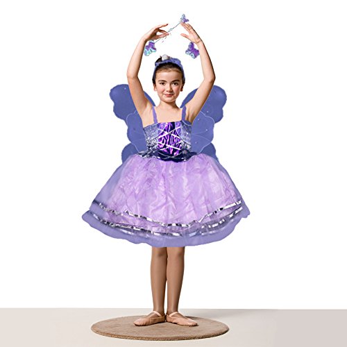 PACOOL Girls Dress Up Princess Fairy Costume Set With Dress, Wings, Wand and Headband For Children Ages 3-10