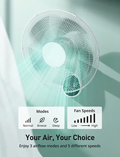 16 Inch Quiet Wall Mount Fan with Remote Control, 5 Speeds, 3 Wind Modes, 90° Oscillating Wall Fan, 8H Timer, Adjustable Tilt, Indoor Cooling Fan for Bedroom, Home Gym, Kitchen & Studio