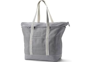 Lands' End Zip Top Long Handle Canvas Tote Bag