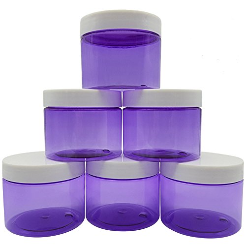 Original Stationery Slime Containers with Lids 6 ounce [PERFECT SLIME CONTAINERS NO BPA's SAFE FOR KIDS] Small Plastic Storage Jars Screw Top, Clear Purple [FOR ANY SLIME MAKER] …