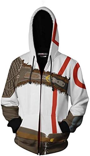 Mucloth Men's GoW Warrior Kratos Adult Zip up Cotton Hoodie Sweatshirt Cosplay Costume