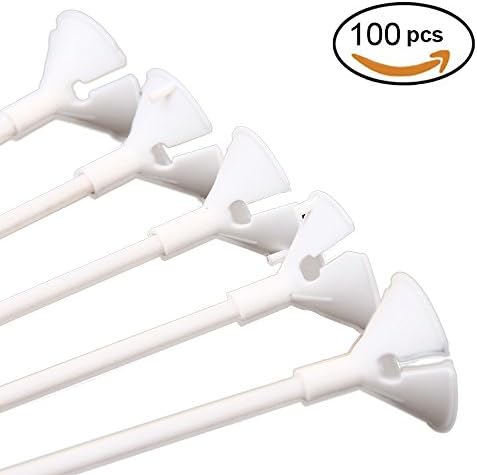 ISusser 100pcs Plastic White Balloon Sticks with Cups for Wedding, Holidays, Party, 12"