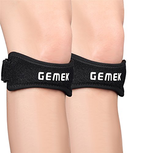 GEMEK Patella Knee Strap Pain Relief Osgood-Schlatter Set of 2 Adjustable Tendon Support Strap Band Patella Stabilizer Support for Running, Soccer, Basketball, Volleyball, Outdoor Sport (Black)