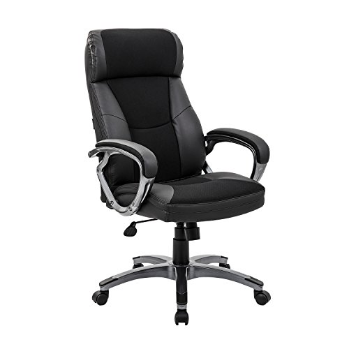 KADIRYA High Back Leather & Fabric Office Chair with Adjustable Tilt Angle - Computer Desk Chair with Thick Padding for Comfort and Ergonomic Design for Lumbar Support (High-Back)