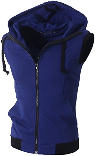 zeger Lende Mens Active Casual Color Blocks Sleeveless Hoodie Zip-up (2XL, Blue)
