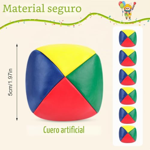 Set of 6 Quality Juggling Balls for Beginners, 50mm Diameter, Water Resistant Juggling Ball, Mini Faux Leather Juggling Balls for Kids Girls Adults