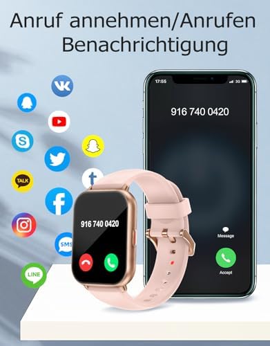 Smartwatch mit Telefonfunktion,Smartwatch für Damen Herren 1.85'' HD Screen