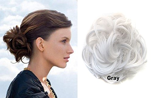 HI GIRL Gray Scrunchy Scrunchie Hair Bun Updo Hair Ribbon Ponytail Hair Extensions Wavy Curly Messy Extensions Donut Hair Chignons Hair Piece Wig Q5 Hair Bun Extensions #Gray
