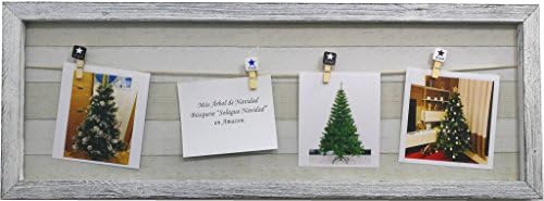 15 models of wooden wall frame with rope support and small decorated clothespins, vintage clip picture holder (Broken white, 22 x 62 cm)