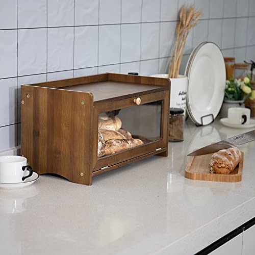 ErgoDesign Bamboo Bread Box with Raised Edge, Small Bread Boxes for