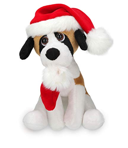 PlushlandXmas Pawpal with Santa Hat Stuffed Animals Plush Puppet Dog 8 Inches for Kids - A Perfect Christmas Day Gift on This Holiday for Babies (Beagle)