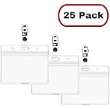 MIFFLIN Clear Plastic Horizontal Nametag Badge Holders and Metal Badge Clips with Vinyl Strap (25 Pack, Horizontal 2.25x3.5)