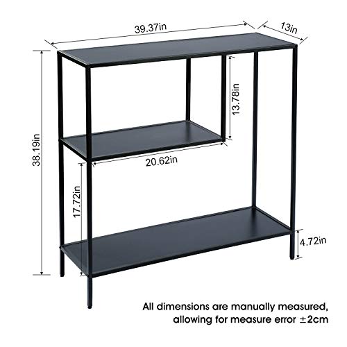 HOME BI Bookshelf Storage Organizer Shelves, Unit Metal Open Bookcase Shelf Standing for Office, Study Room, Living Room, Black, 2-Tier