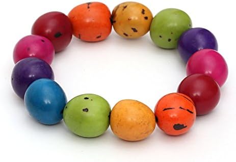 Idin Handmade Bracelet - Rainbow Bolas Tagua nut elastic handmade bracelet (adjustable size)