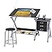 Tangkula Drafting Table Art & Craft Drawing Desk Art Hobby Folding Adjustable w/Stool (Black)