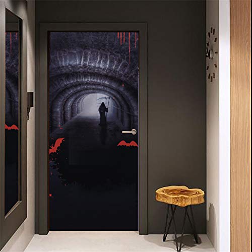 Bravetoshop Halloween Creative Funny Door Sticker Waterproof 3D Door Mural Pumpkin Castle Sticker Self Adhesive Sticker for Home Decor - Thumbnail 2