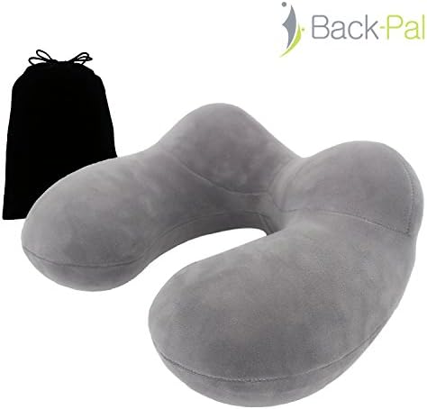 Back-Pal Soft Velvet Inflatable Travel Neck Pillow with Storage Pouch, Grey