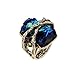 KAYMEN FASHION JEWELLERY Cubic Gem Resin Stone with Crystal Elastic Stacking Rings Antique Gold and Silver Tone 3 Colors (Green)