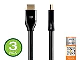 Monoprice Certified Premium HDMI Cable - Black - 3 Feet (3 Pack) 4K@60Hz HDR 18Gbps 28AWG YUV 4