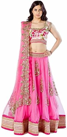 Vraj Enterprise Women Mandira Pink Free size Embroidery Lehenga Choli for Party and Festival Occasion