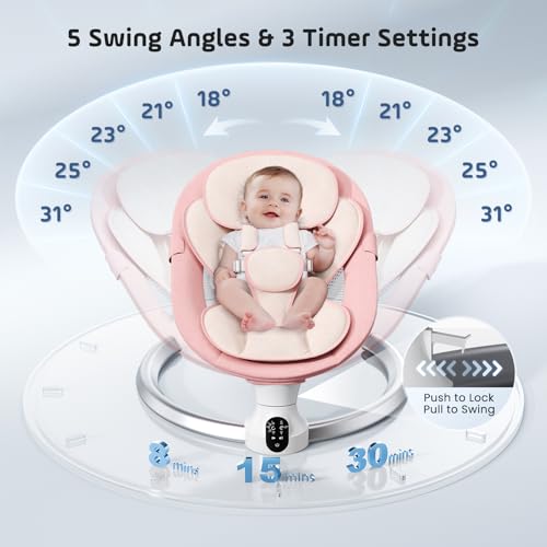 Helangel Baby Swing, Electric Rocker with App and Remote Control, Upgraded 5-Point Harness, 10 Bluetooth Songs and 5 Speed, Supports 20 lbs
