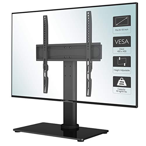 1home Table Top Pedestal TV Stand with Bracket for 26-55" LED LCD Screens Swivel & Height Adjustment - 8mm Tempered Glass Base with Anti-Slip Feet - Max VESA 400x400mm - Thumbnail 6