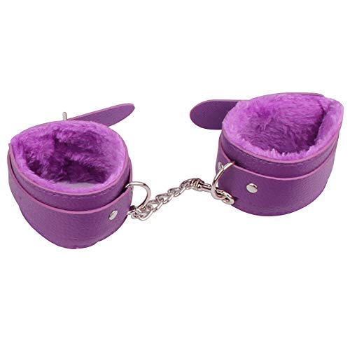 Unihoh Purple Leather Handcuffs Set with Comfortable Wrist and Ankle Cuffs Fits Almost Any Size-7 Pcs