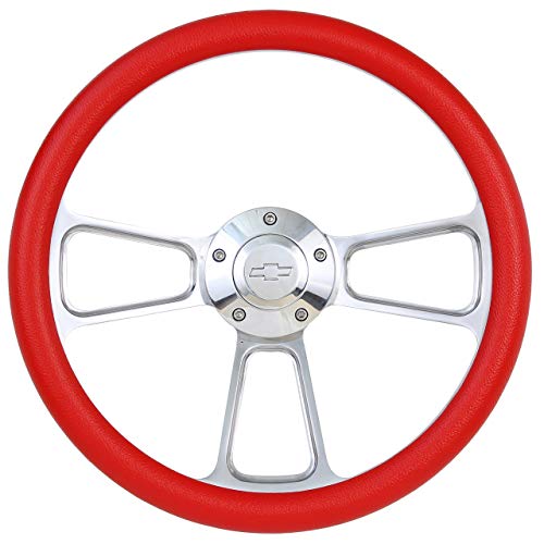 Red Steering Wheel 14 Inch Aluminum with Chevy Installation Adapter and Horn