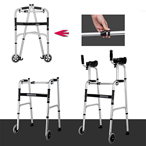 Standard Walkers FDA Certification Foldable Aluminum Alloy Adjustable Rolling Walker Assist Equipped Wheels Equipped with Arm Rest Pad Arm Drag for The Limited Mobility with Disabled
