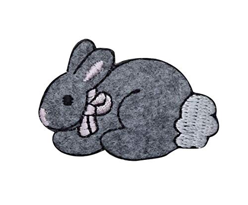 Gray Bunny Rabbit Iron on Embroidered Patch