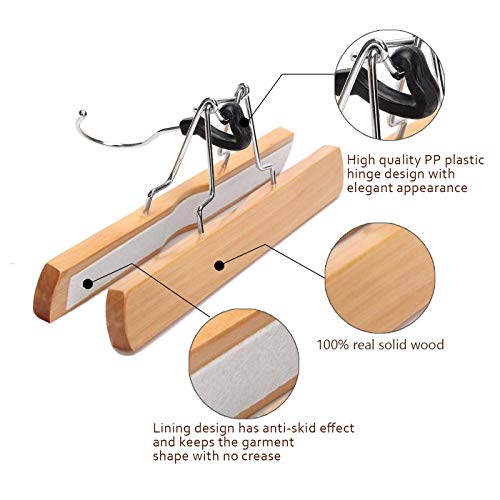 JS HANGER Natural Solid Wooden Collection Slack Hanger, Wood Skirt Hangers, Natural Polished, Set of 10 - Thumbnail 4
