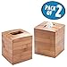 mDesign Square Bamboo Facial Tissue Box Cover Holder for Bathroom Vanity Counter Tops, Bedroom Dressers, Night Stands, Desks and Tables - Pack of 2, Natural Bamboo